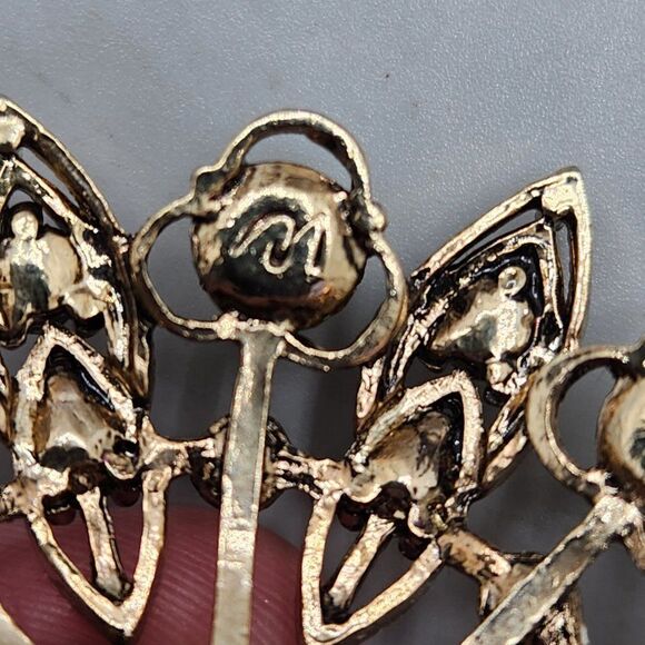 Vintage Goldtone Green Rhinestone Sunburst Brooch 2 Inch - Picture 4 of 4